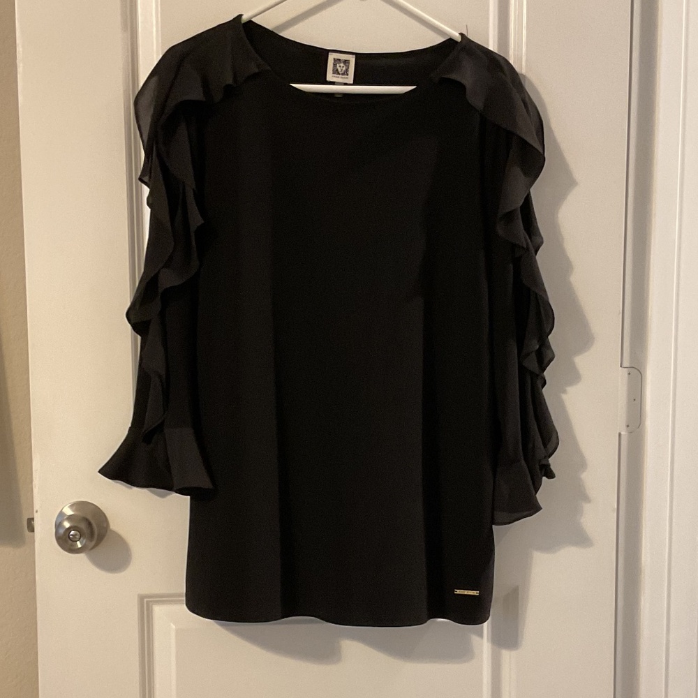 Ann Klein Cold Shoulder Ruffle Sleeve Shirt